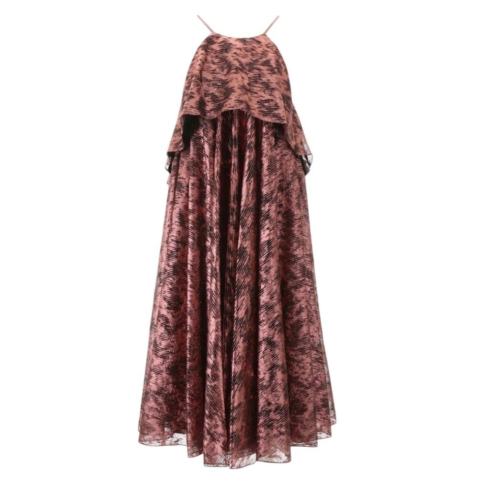 Halpern Pink Lame Burnout Halter Neck Voluminous Midi Dress Size IT38/US4
